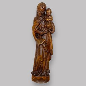 VTG Hand Carved Wood 3D Madonna & Child Jesus Hanging Wall Statue 16.5" Figure